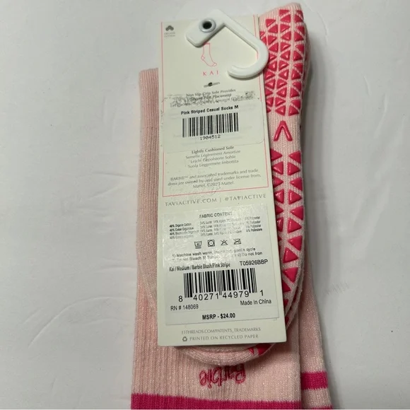 NWT Tavi Pink Kai Barbie Striped Casual Grip Socks Medium - Picture 5 of 5